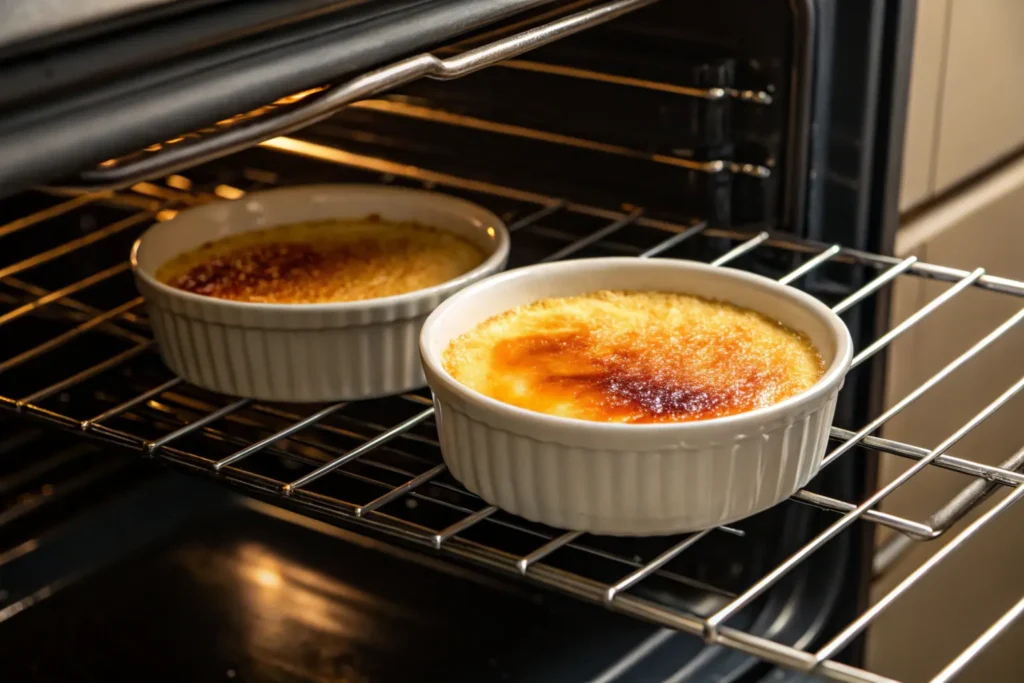 Broiling creme brulee to caramelize sugar