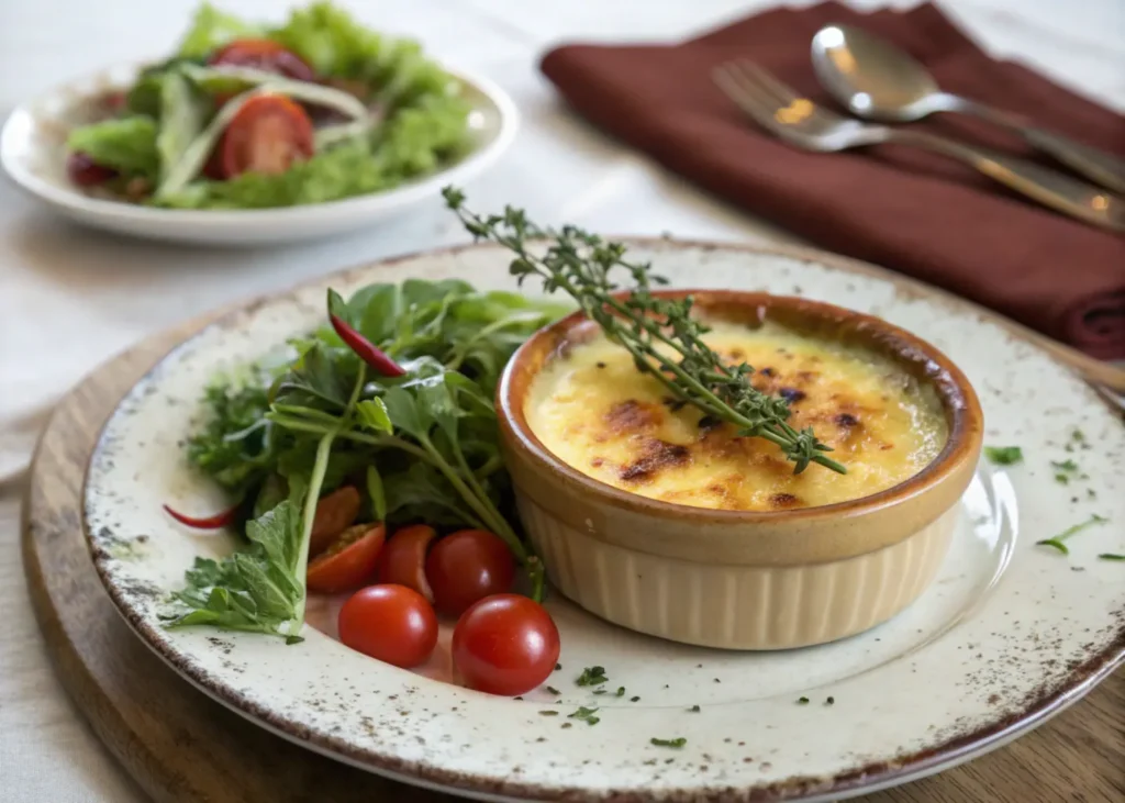 A beautifully caramelized crab brulee recipe served in a ramekin