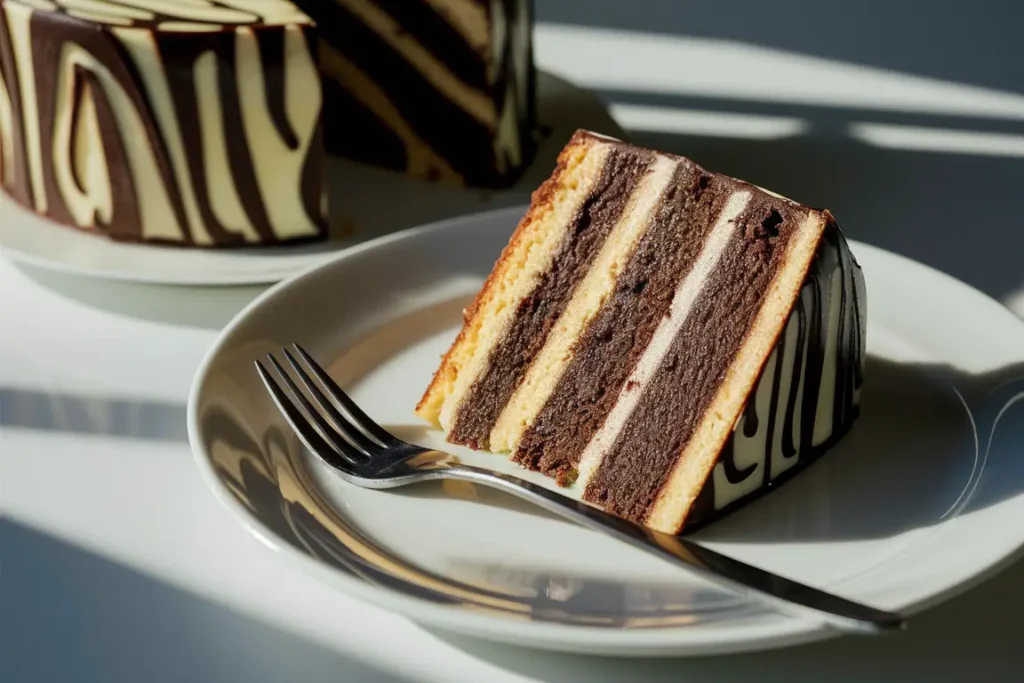 Delicious zebra cake slice close-up