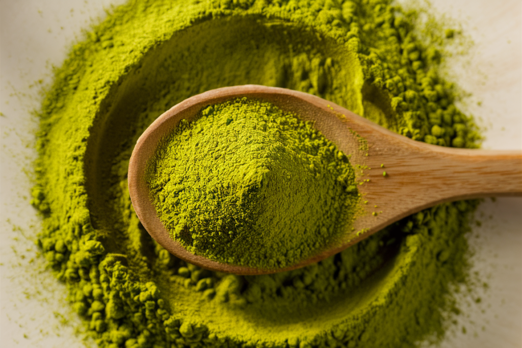 Close-up of drinking matcha powder