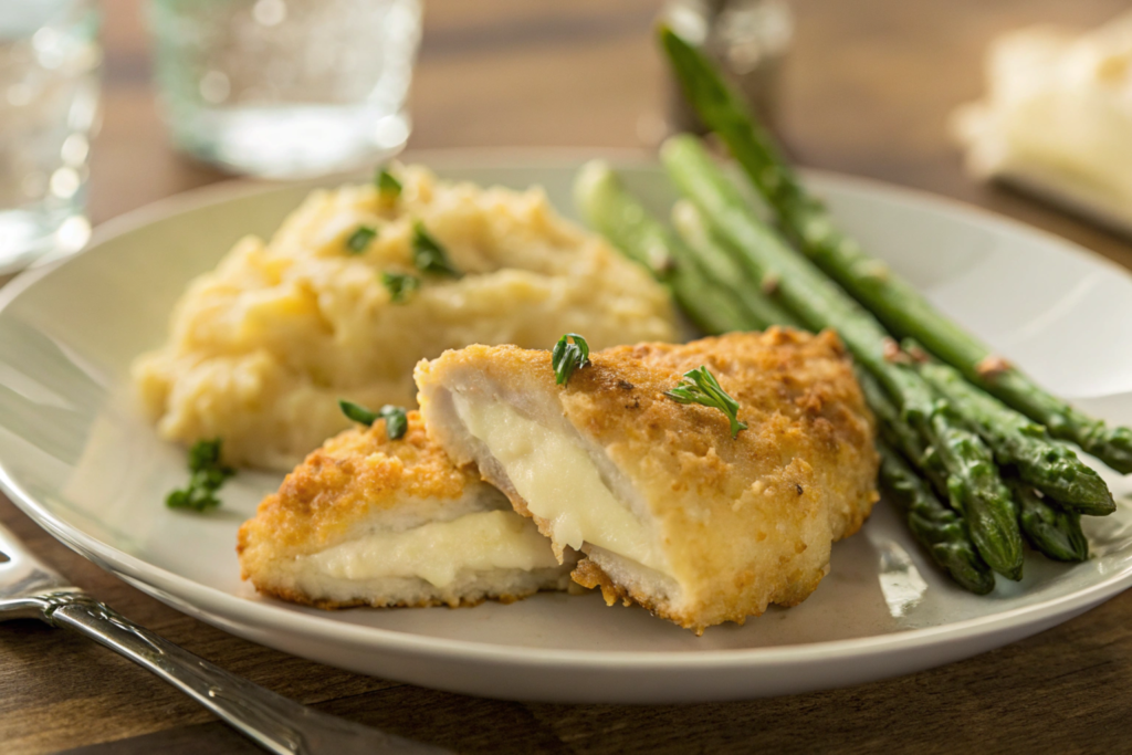 Longhorn Parmesan Crusted Chicken served with roasted asparagus and mashed potatoes