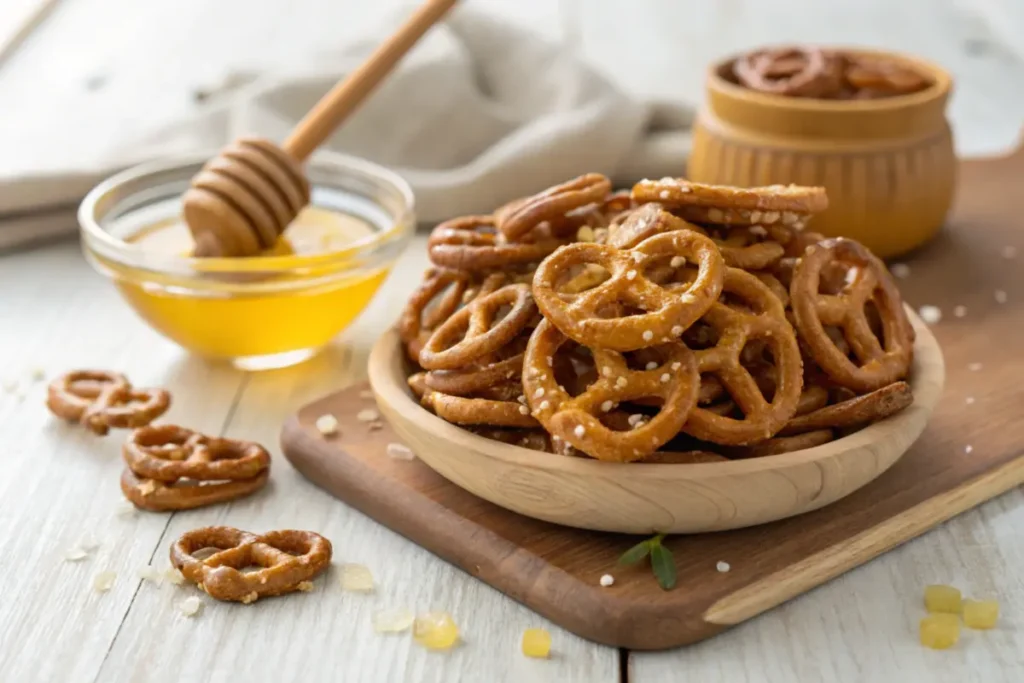 Delicious honey mustard pretzels on a plate