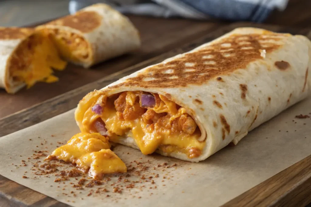 Grilled cheese burrito taco bell with melted cheese topping