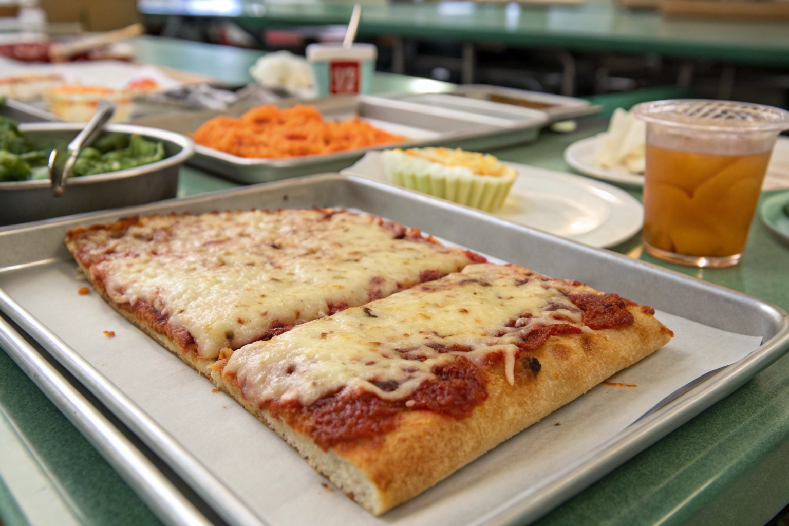 Classic rectangular school pizza slice with cheese