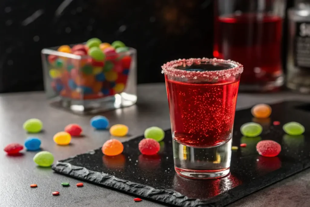 Colorful Jolly Rancher shot in a glass