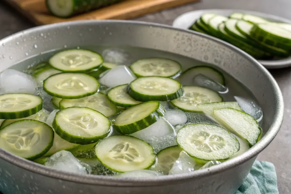 Cucumbers in ice water bath