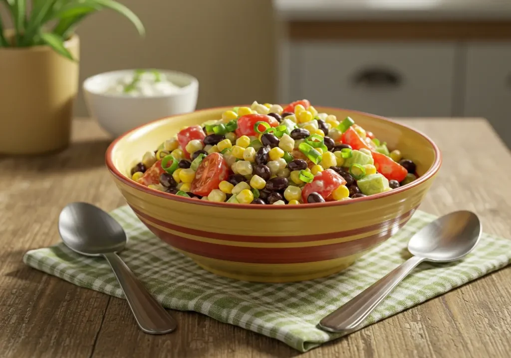 Cowboy past salad served in a rustic bowl with fresh ingredients