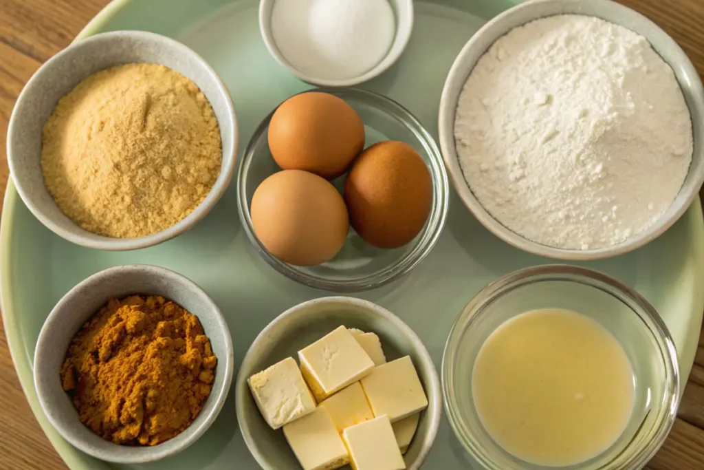 All ingredients for Libby's pumpkin roll, including Libby's canned pumpkin