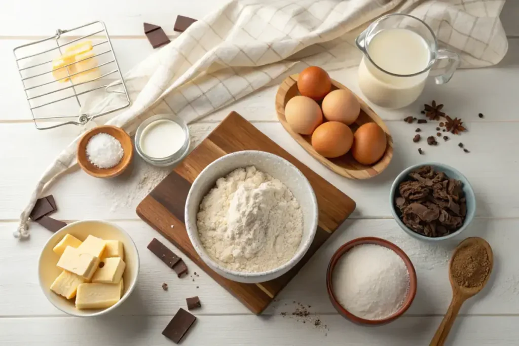 Fresh ingredients for zebra cake baking