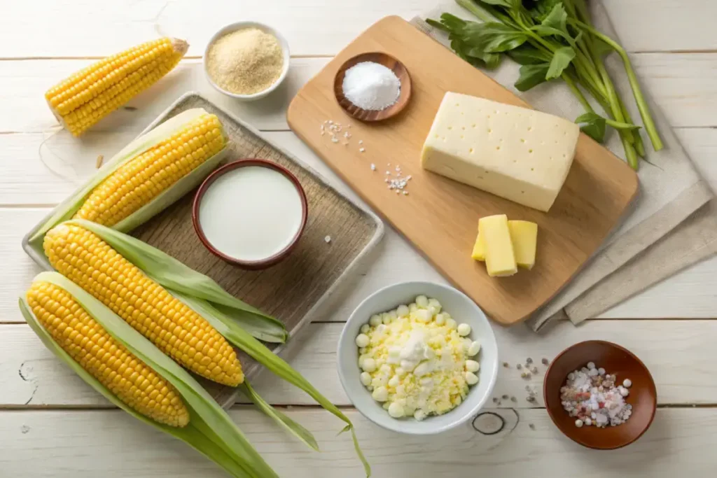 Fresh ingredients for cachapa recipe