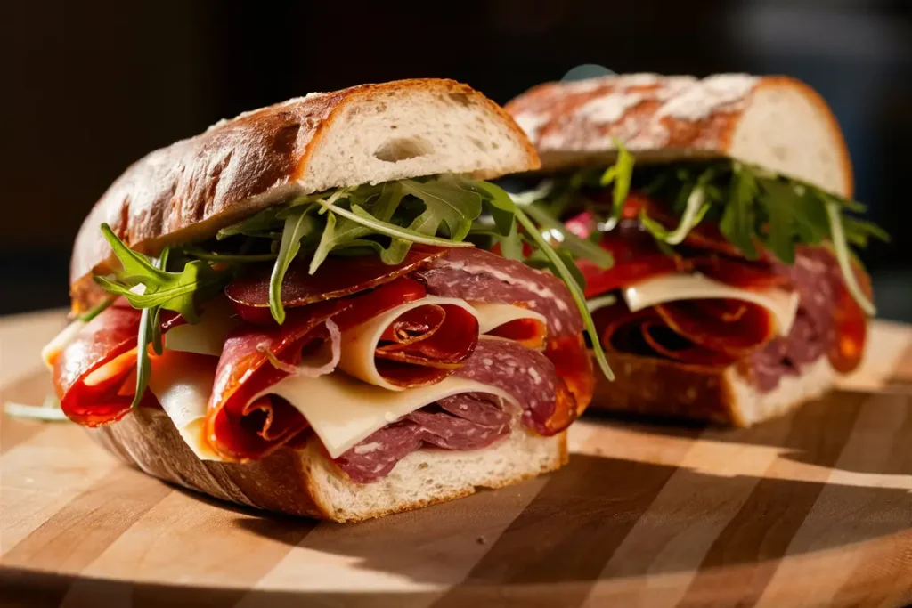 Cured sausage and provolone sandwich