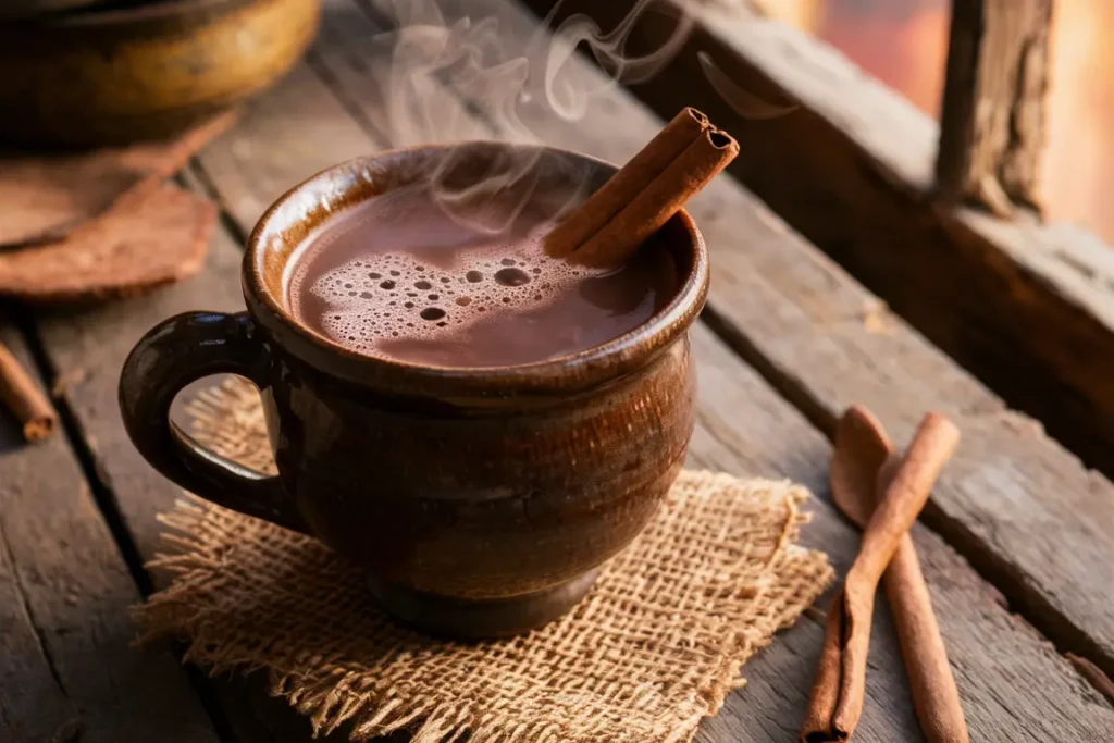 Steaming mug of Mexican hot chocolate