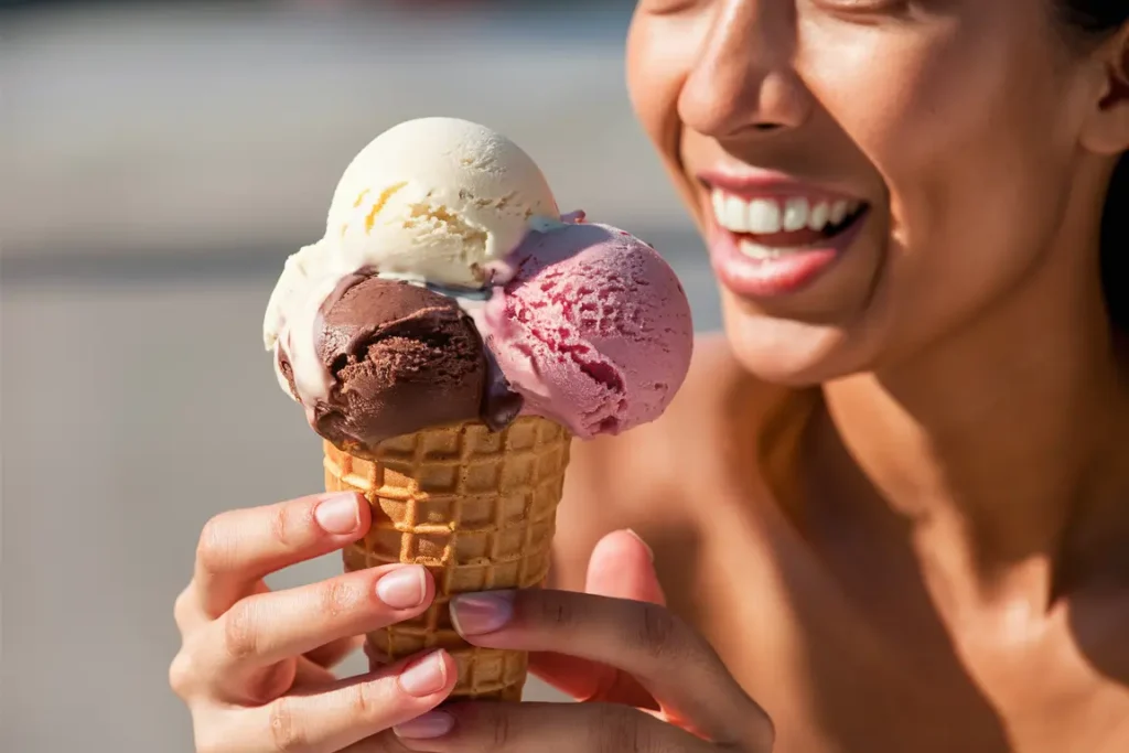 Neapolitan ice cream on a cone