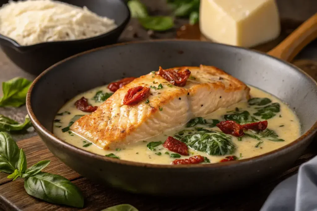 Marry Me Salmon cooking in a creamy sauce